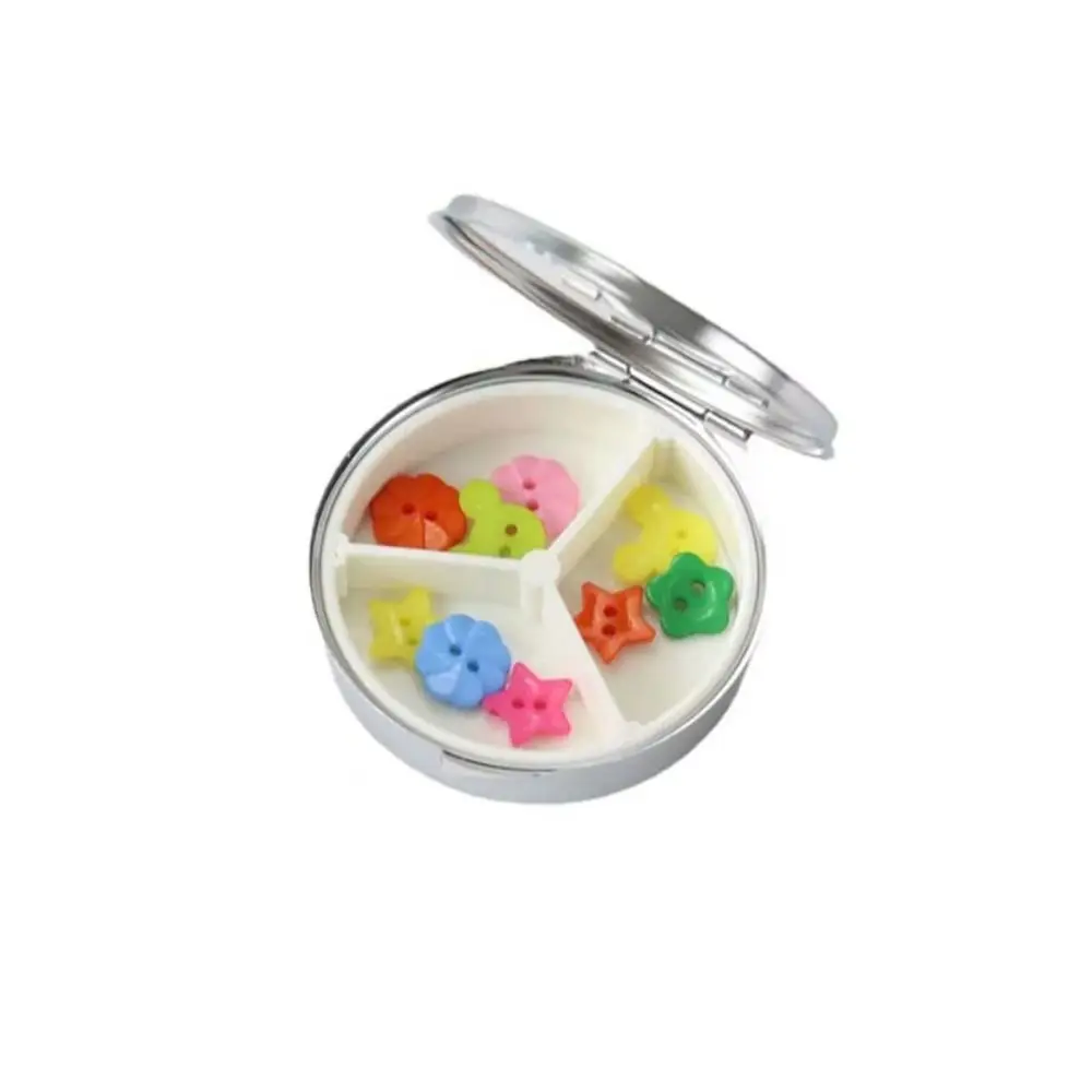 

Металлическая коробка для таблеток с 3 отделениями, контейнер для хранения лекарств для путешествий с зеркалом, органайзер для таблеток с цветочным принтом