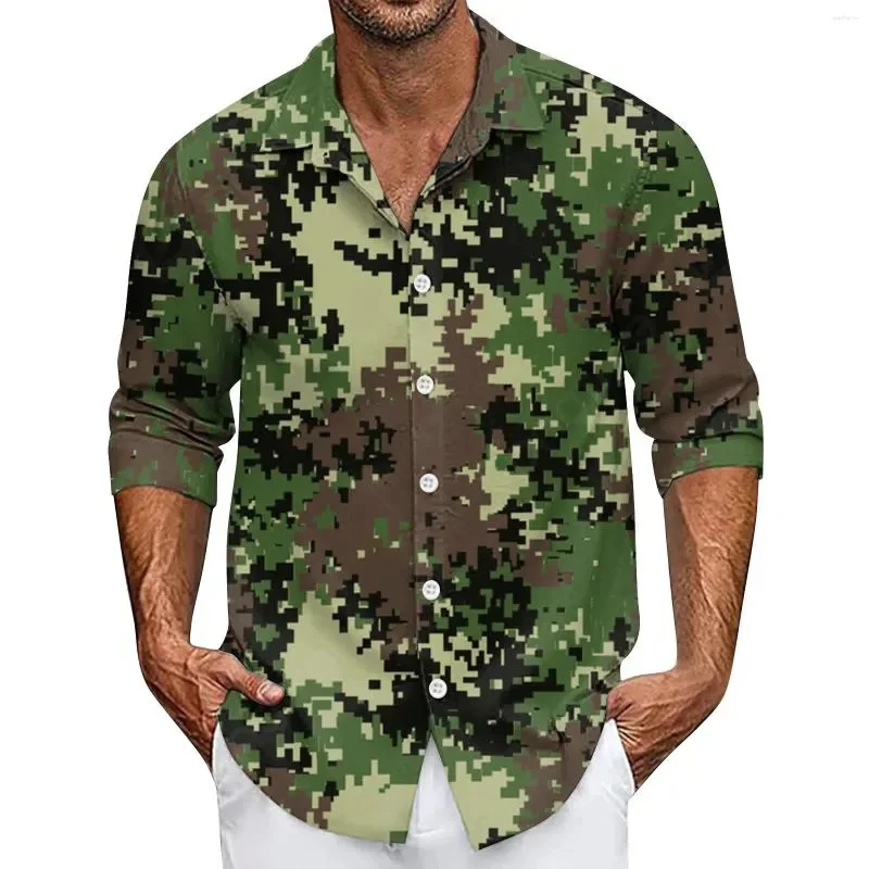 Men\'s Casual Shirt Camouflage Printed Shirt Summer Plus Size Loose Long Sleeve Daily Lapel Buttoned Vacation Beach