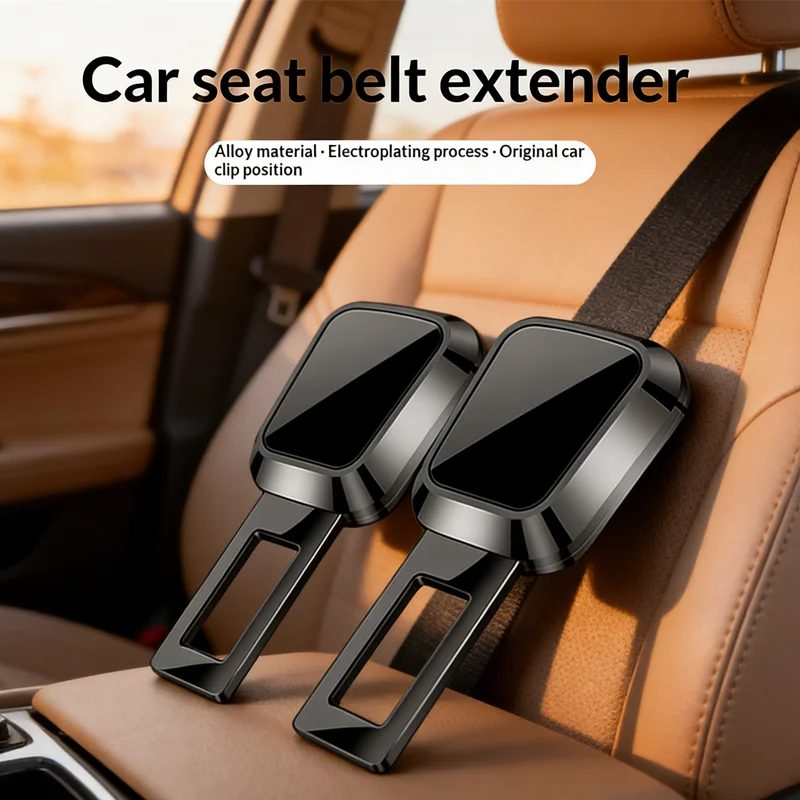 1PCS Car Safety Belt Extension Clip - Zinc Alloy Buckle Extender with One-Button Release, Easy Insert Plug for Seat Belt Socket