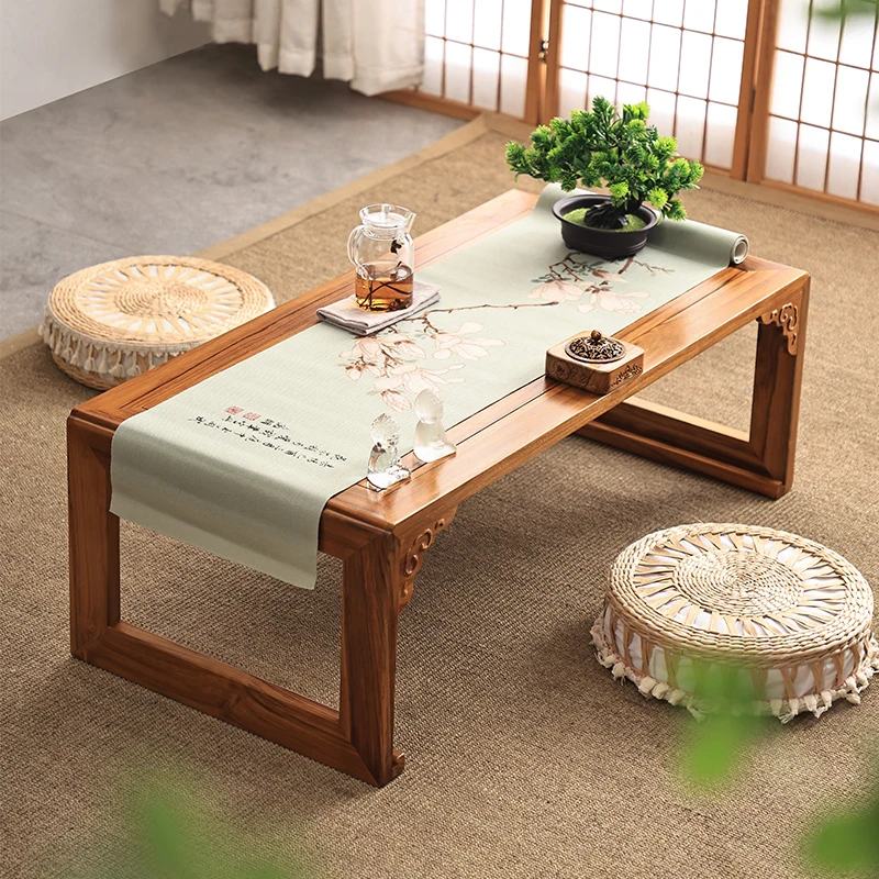 New Chinese solid wood tatami small coffee table bay window table window sill kang table living room low tables balcony small