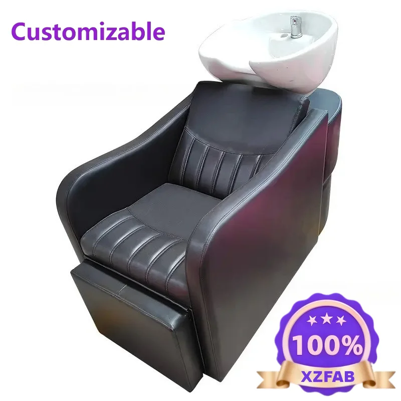 Factory Direct 2026 Shampoo bed, barbershop special semi-reclining sitting hair salon flush bed, ceramic basin shampoo bed