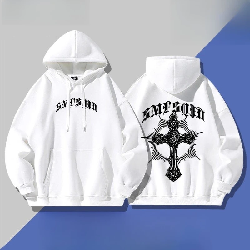 الأمريكية شارع العليا Ins الاتجاه طباعة الكبار مقنعين البلوز الخريف الشتاء اليومية رياضي الشارع عارضة زائد حجم الملابس فضفاضة