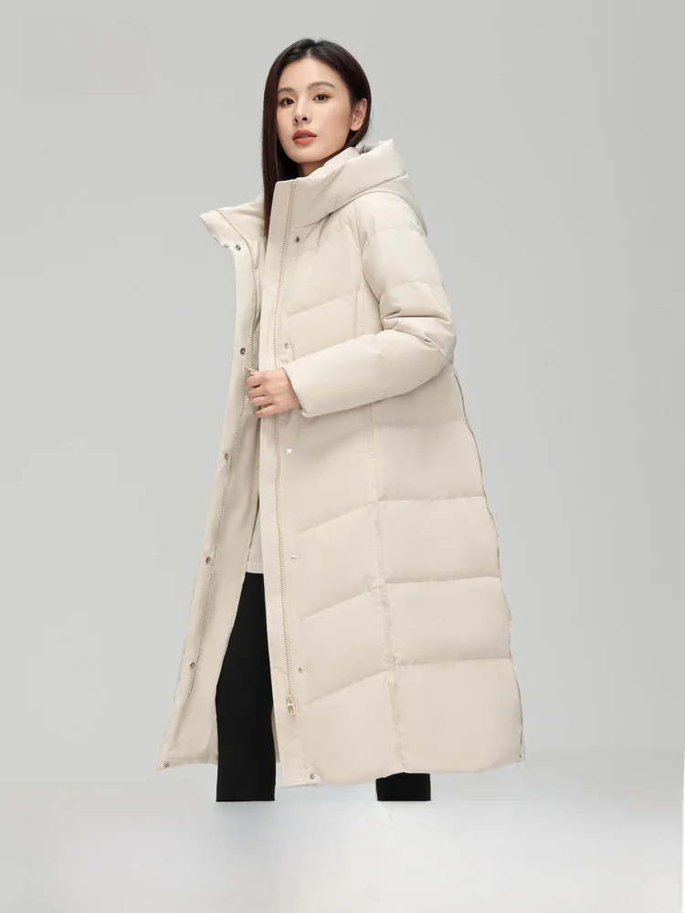 

Snow Flying 2026 Summer New Long Mom down Jacket Thickened Warm Fashion Simple Hooded Women's Fashionable City Casual Duck down