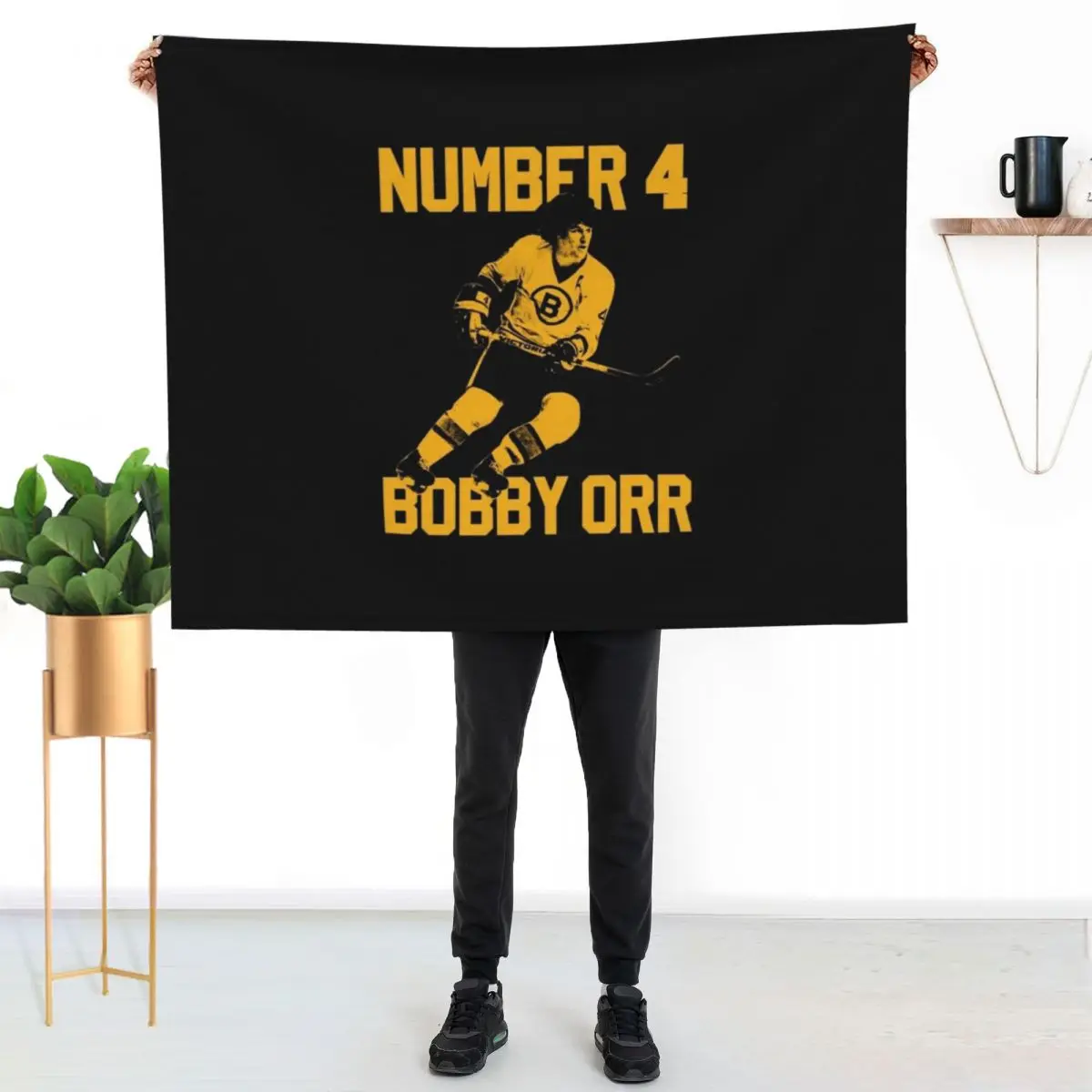 Bobby Orr Number 4 - The Yellow Stencil Throw Blanket Soft Warm Blanket Gift for Grandparents
