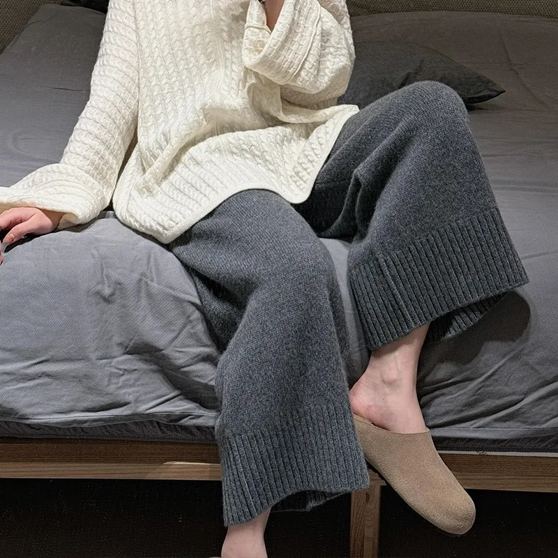 Herbst- und Wintermode 2025, Kaschmirhose, Freizeithose mit weitem Bein