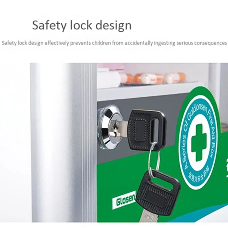 ติดผนังชุดปฐมพยาบาลกระเป๋าเดินทางแบบพกพาอลูมิเนียม PVC การแพทย์ฉุกเฉินกล่องเครื่องมือในครัวเรือนล็อคความปลอดภัยป้องกันกล่องยา