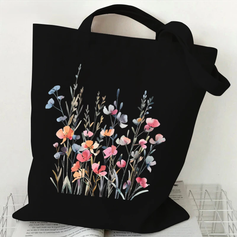 Fashion Canvas Tote Bag Wild Esthetics Wild Flower Women\'s Handbags Bohemian Style Plant Flower Series Female Y2K Shoulder Bag