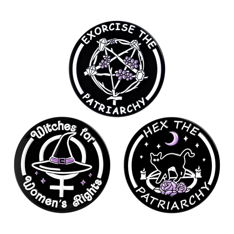 

Feminist Witch Brooch Enamel Pins Exorcise The Patriarchy Witches For Women's Rights Brooches Bag Lapel Badge Punk Jewelry Gifts