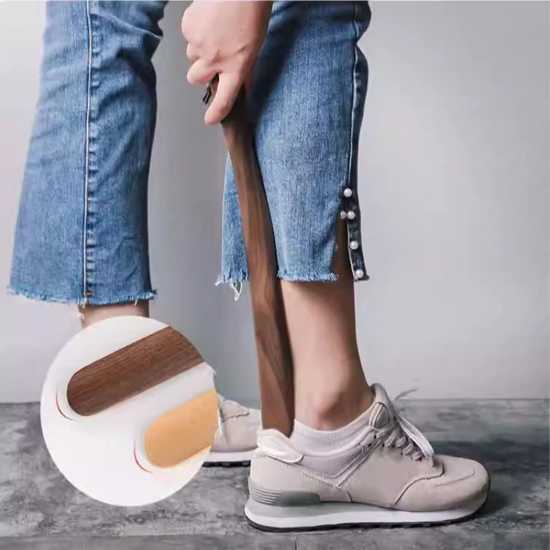 Calzador de nogal macizo, diseño magnético sin curvatura, mango largo para mujeres mayores y embarazadas, herramienta sin cordones fácil de usar en el hogar