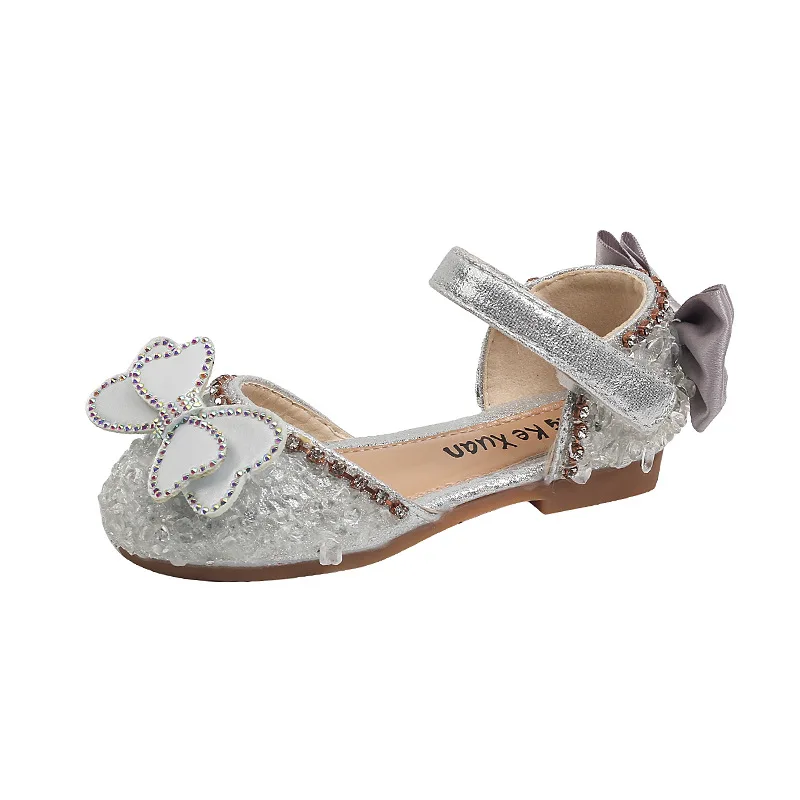 Little Girl Rhinestone Bow Sandals Fashion Kids Cute Pearl Princess Dance Single Shoes Children\'s Party Wedding Sandals J46