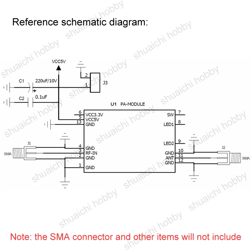 Amplificador de Sinal Modelo Avião, 2.4G, 2W, Bi-Direcional, 4dBm-20dBm, Extensão do Alcance para Drone, Controle Remoto, Módulo Boost, 1Pc