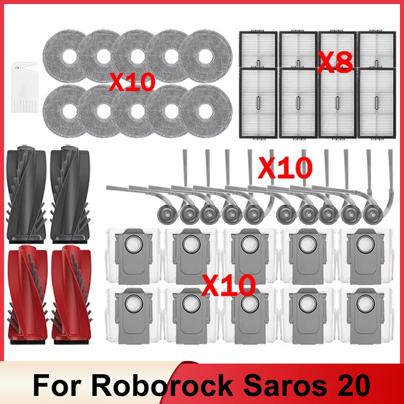For Roborock Saros 20 Robot Vacuum Cleaner Accessories Main Side Brush Side Brush HEPA Filter Dust Bag Mop Cloths Spare Parts