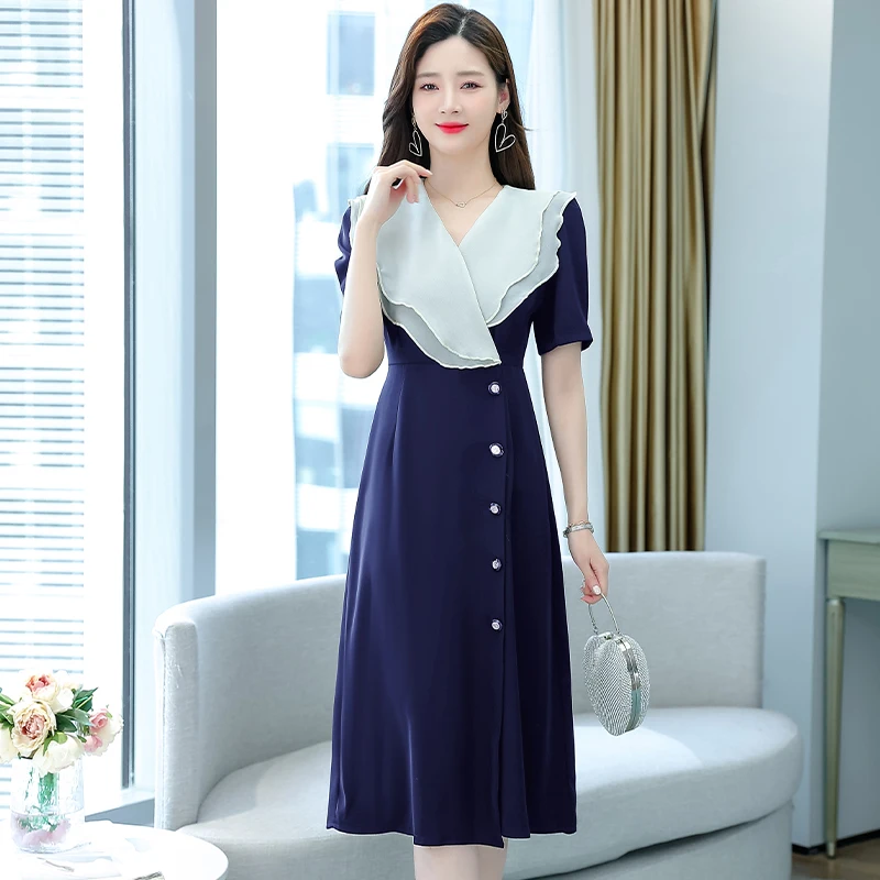 Lato z krótkim rękawem Vintage Party Maxi Vestidos damskie czarne octanowe modne sukienki Midi 2024 elegancka sukienka biurowa