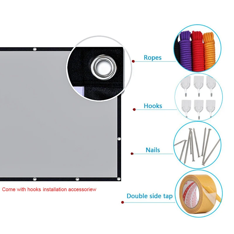2026Manual Projection Screens 16:9 4KHD Foldable Anti-Crease Alr 150 Inch Projector Screen for Home Theater Outdoor Indoorpromot