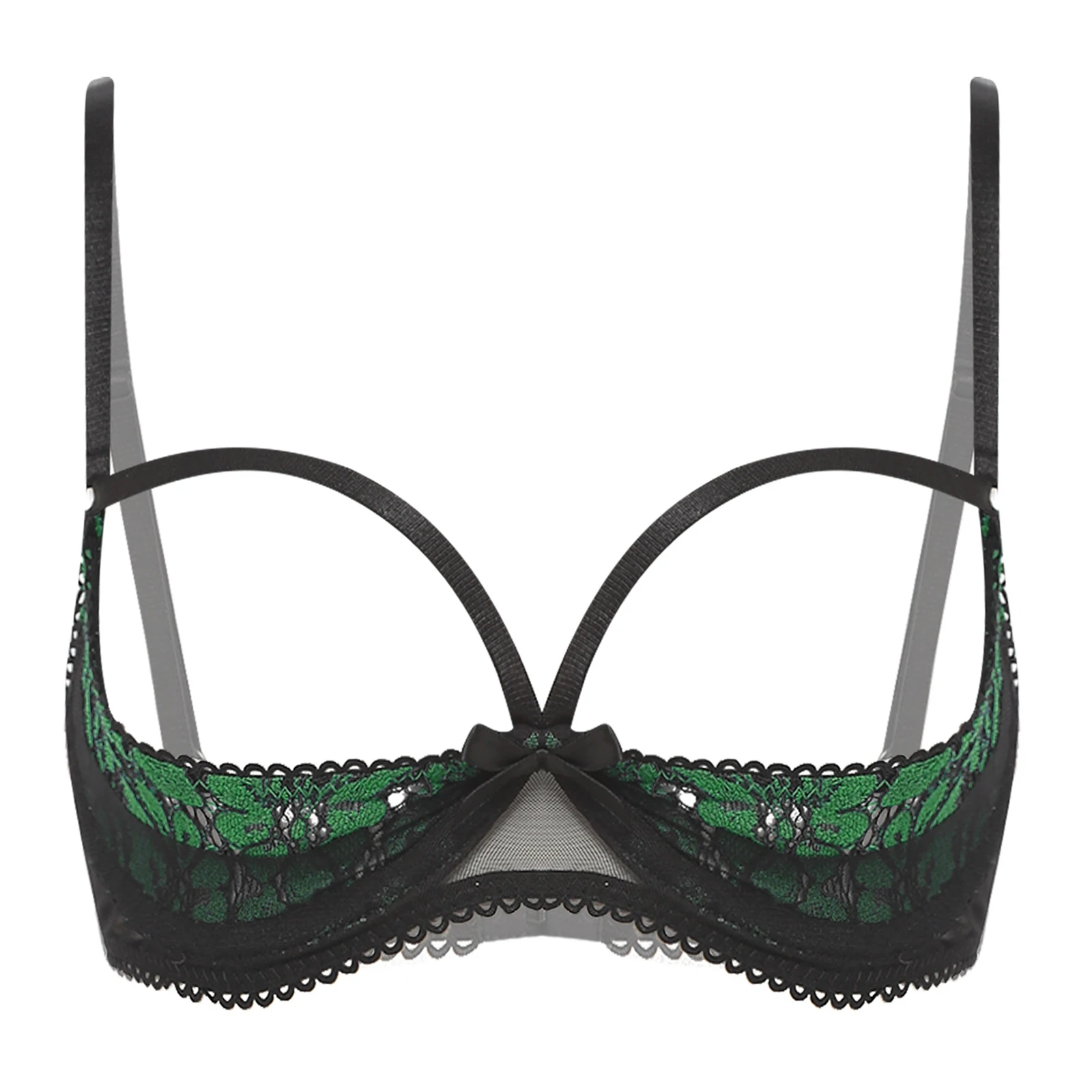 

Adult Women Lingerie Breast Hollow Out Bra Sheer Floral Lace 1/4 Cups Push-up Underwire Brassier for Honeymoon Anniversary Gifts