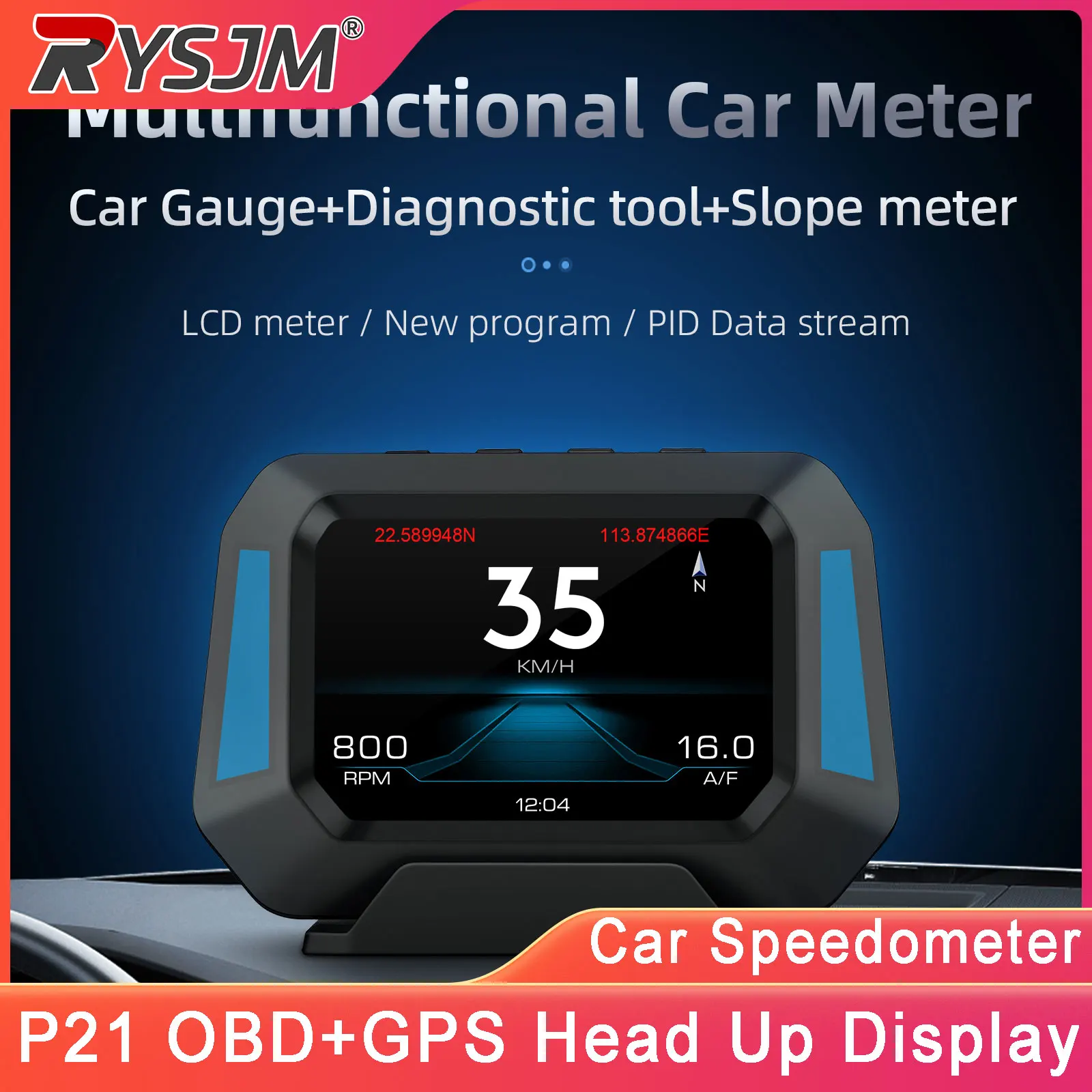 OBD2 + GPS HUD P21 OBD Head Up Display Car Digital Meter Speed Water Temp RPM Tachometer With Alarm Car Accessories