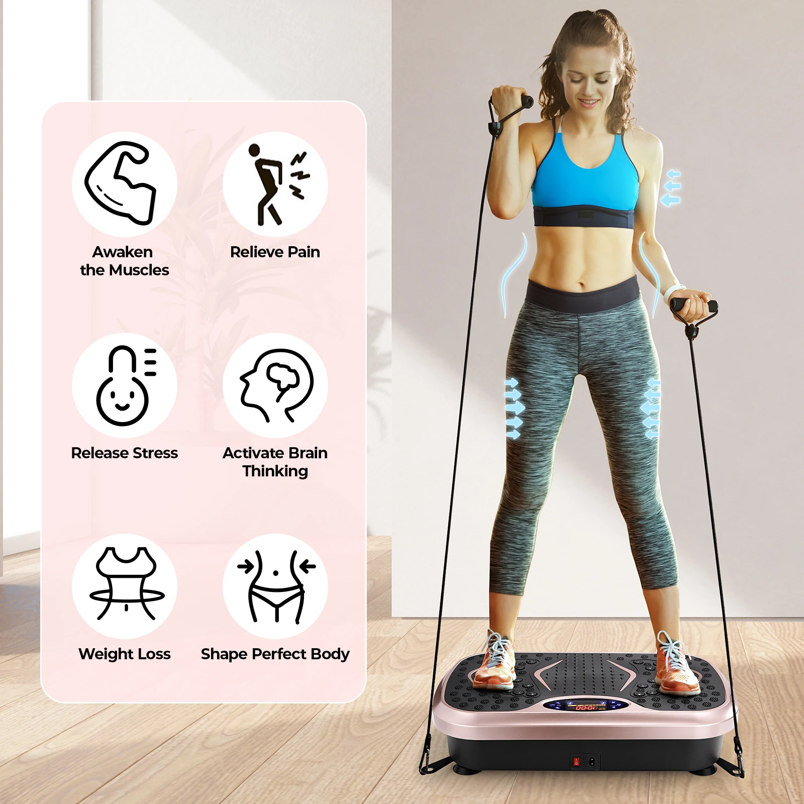 Vibration Plate Exercise Machine - Whole Body Workout Vibration Fitness Platform w/ Loop Bands - Home Training Equipment