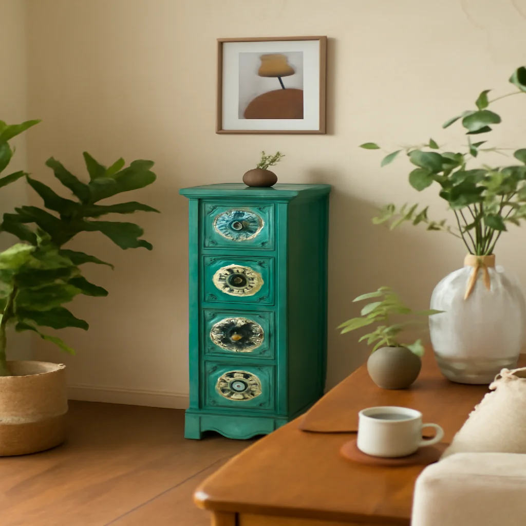 

‌Retro Painted Wooden Chest Narrow Entryway Storage Cabinet with Multi-Layer Design Waterproof High-Capacity Console for Bedroom