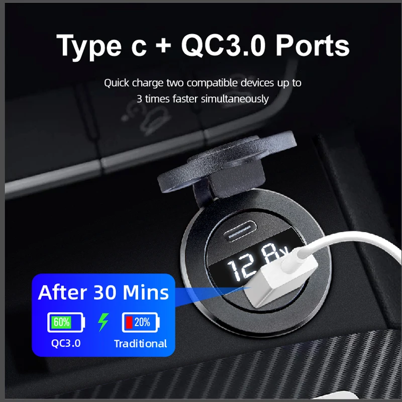 Usb socket in the car Quick Charge PD 3.0 Power Outlet with LED Voltmeter for 12V 24V Boat