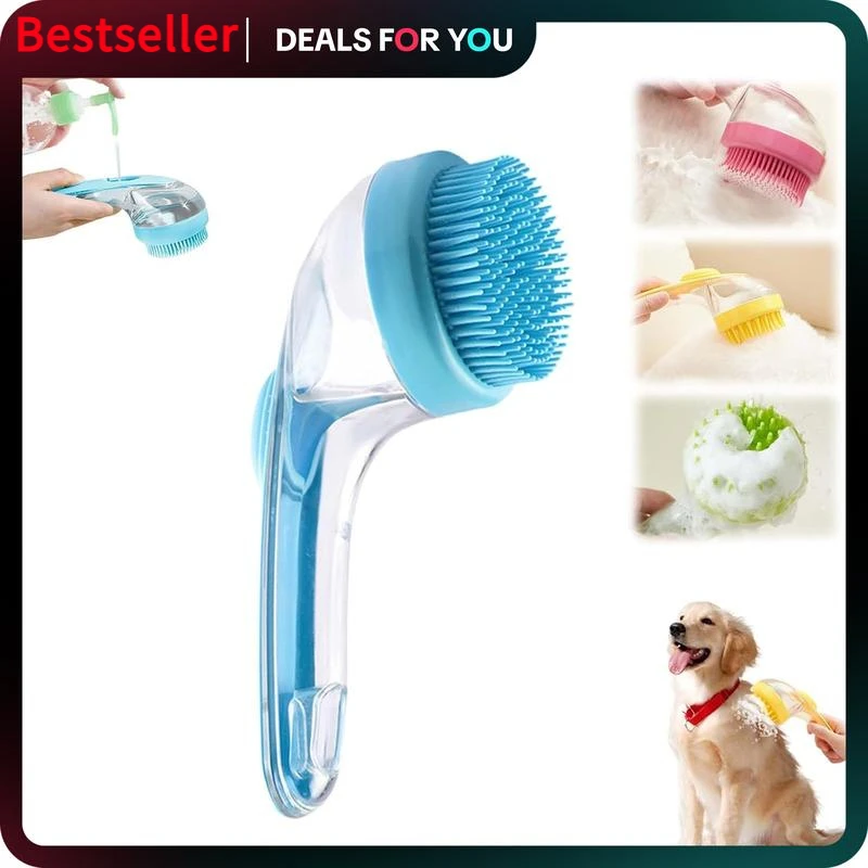 

2 in 1 Dog Bath Brush with Built-in Shampoo Dispenser Multi-functional Dogs Brush for Long & Short Haired dogs and cats Shower