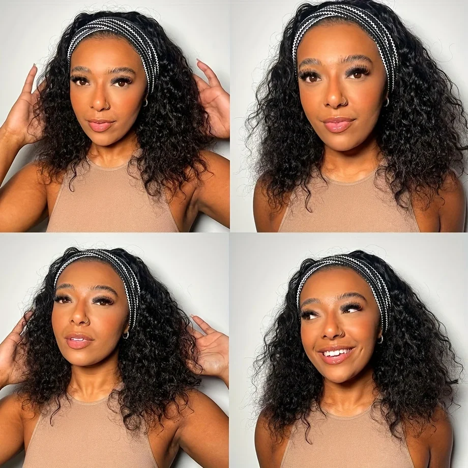 250% Water Wave Short Bob Wig Human Hair Cheap Clearance Headband Wigs For Women 8"-16"Full Machine Made Brazilian Remy Hair - view 5