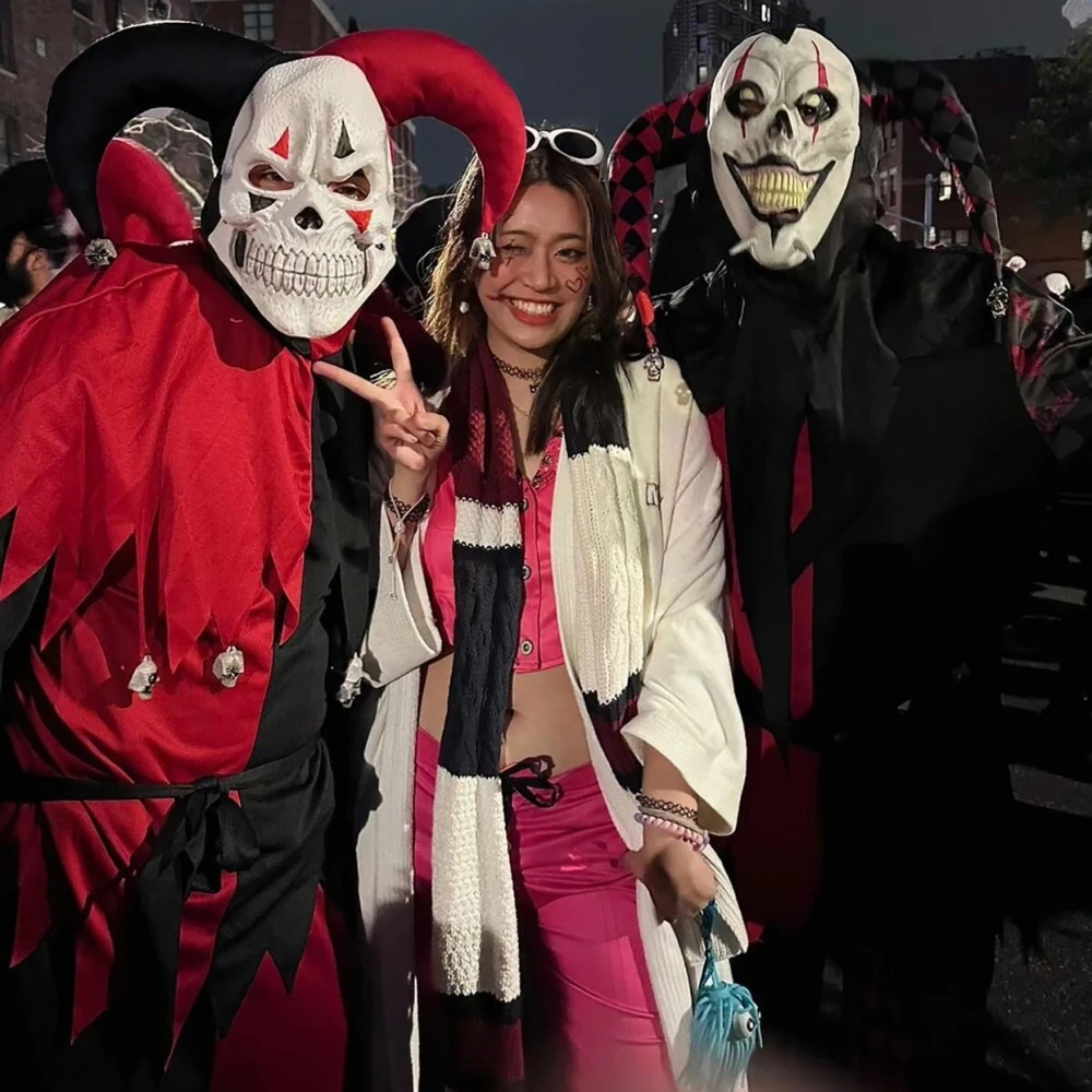 Adulto loween desempenho traje palhaço cosplay terrorista conjunto algodão poliéster mistura tradicional chinês traje de palco