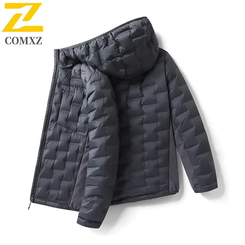 COMXZ Outdoor Work Men Down Jacket 2025 Ultra Lightweight Thickened Warm Parka Solid Color Travel Cold Resistant Winter Coat