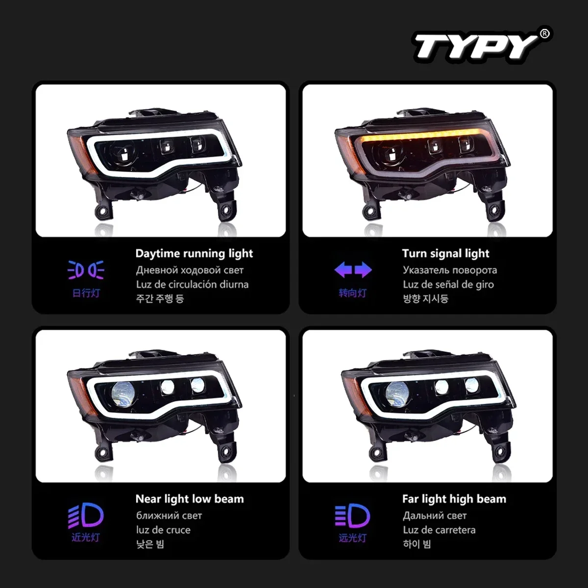 

TYPY новая светодиодная фара, обновленная, модифицированная для Jeep Grand Cherokee 2014-2021, фара с динамическим сигналом, автоаксессуары