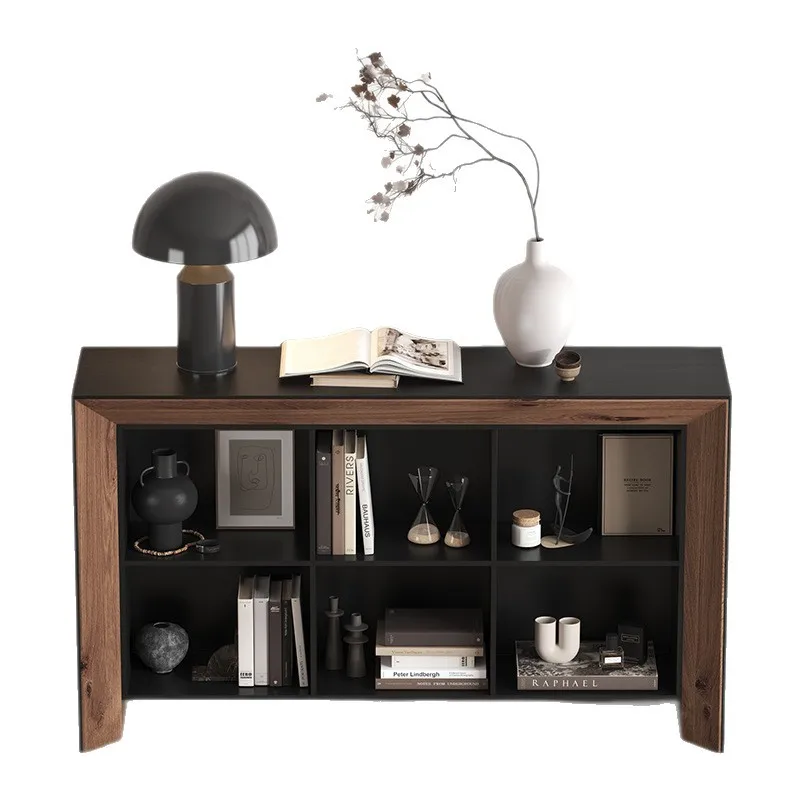 Wabi Sandy Wind Black Solid Wood Side Cabinet Weathered Pine Retro Old Six-grid Locker Living Room Decoration Entrance