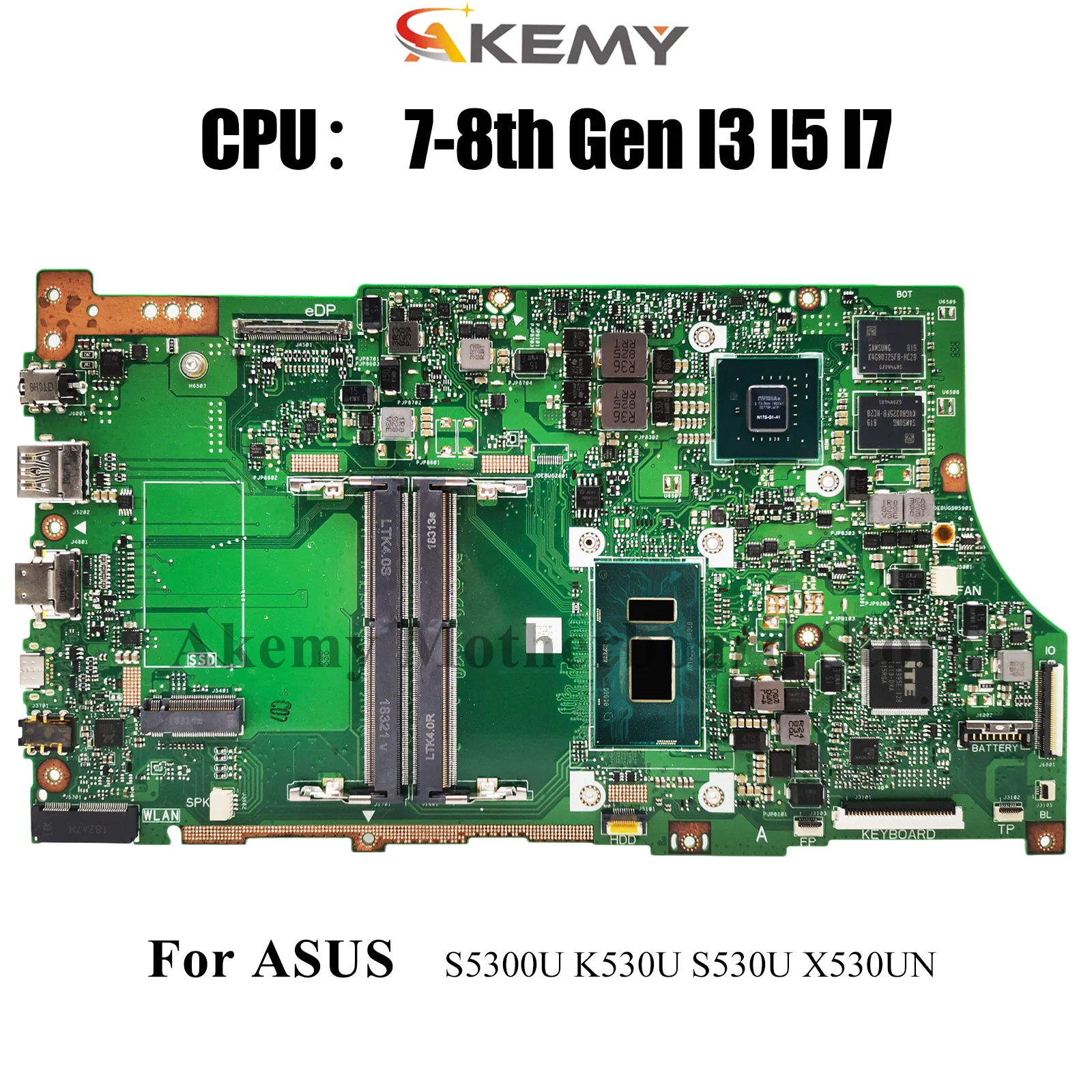 

X530UN Материнская плата для ноутбука ASUS VivoBook X530U K530U X530UN S5300U S530U Материнская плата для ноутбука с процессором I3 I5 I7 110% тестирование ОК