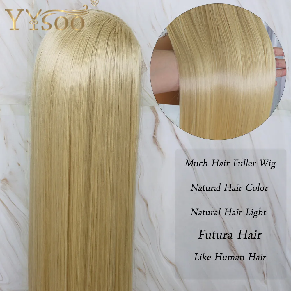 YYsoo 30inch Long 13X 6 syntetyczna koronka przodu peruki dla kobiet 613 kolor japonia Futura Fiber Silky prosto peruki blond z Babyhair