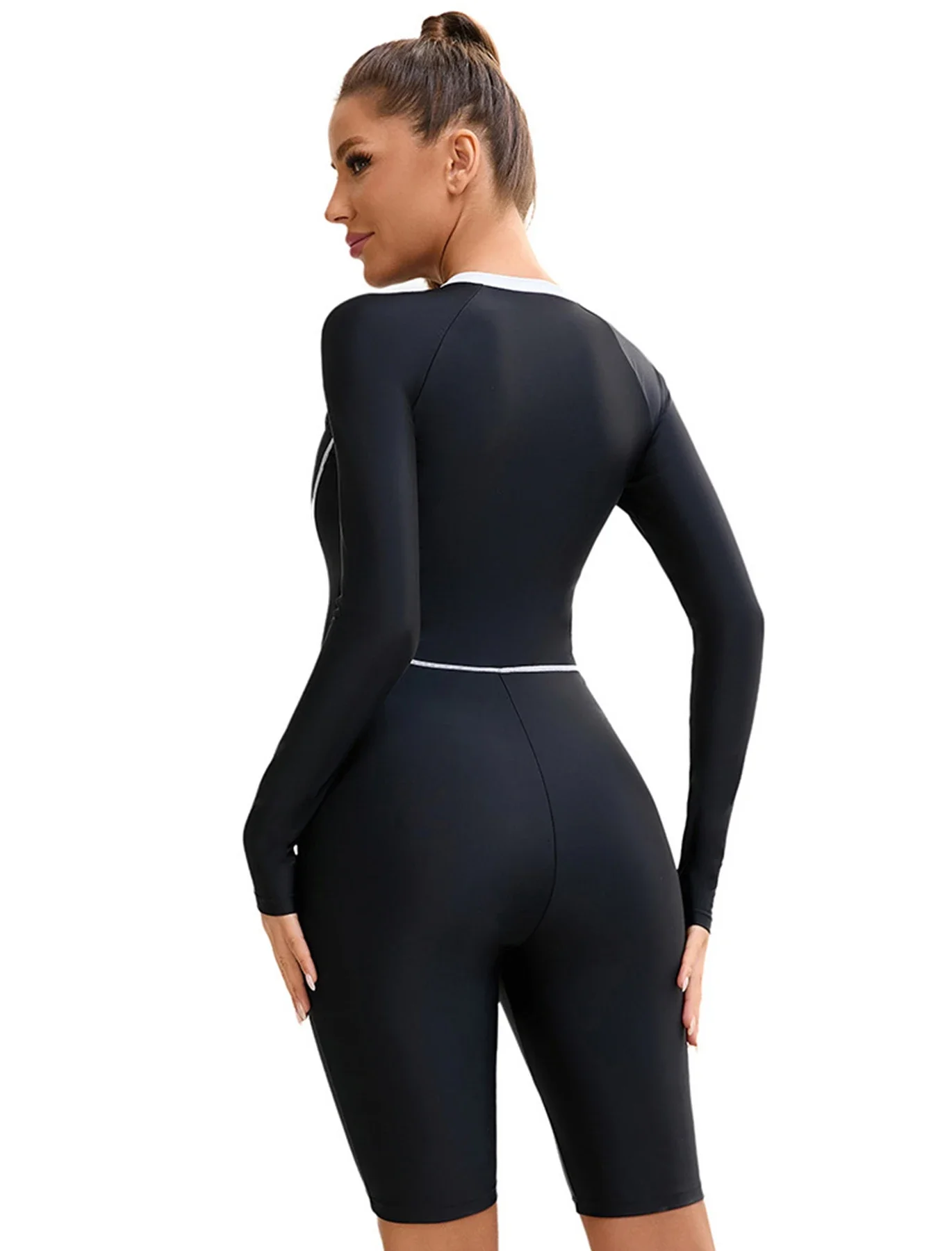 2025 nuevo traje de baño deportivo de una pieza de retazos para mujer, traje de baño de manga larga con cremallera, trajes de baño profesionales para mujer, ropa de playa