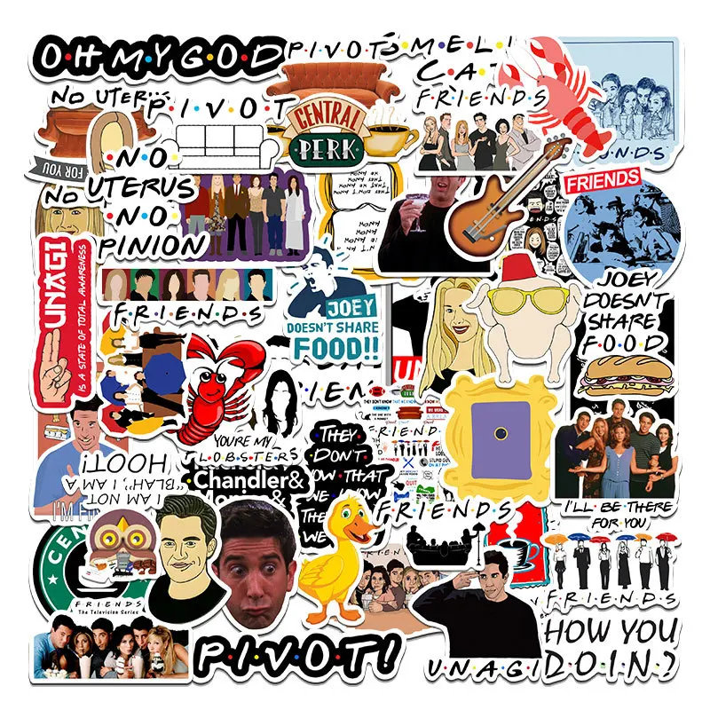 50PCS TV Show Friends Letter Classic Vintage Paster Toy Funny Decal Scrapbook Guitar DIY Phone Laptop Sticker Kids Gift