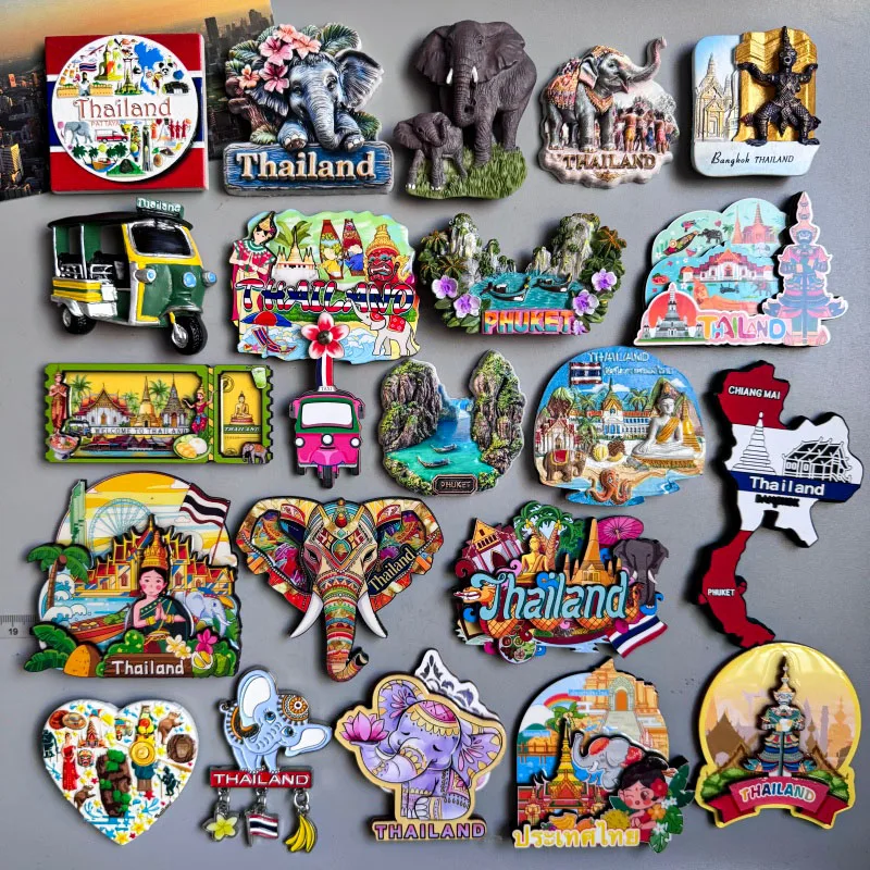 Imãs de Geladeira da Tailândia, Souvenir Turístico de Phang Nga Bay, Ilha de Phuket, Mercado Flutuante, Elefante de Bangkok, Tuk-tuk Tailandês