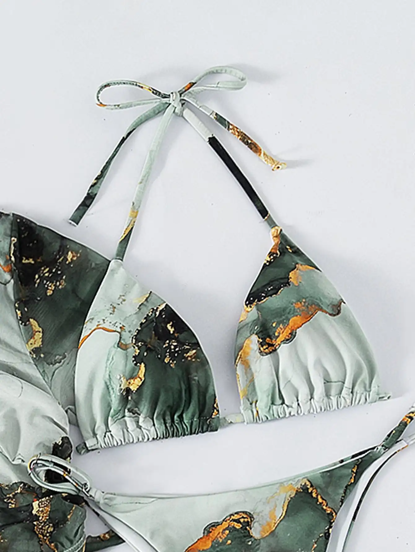 4-teiliger Neckholder-Bikini-Badeanzug mit Marmordruck, Vertuschung, 2025, Bademode, weibliche Strandmode, Badeanzug für Damen, Sommer