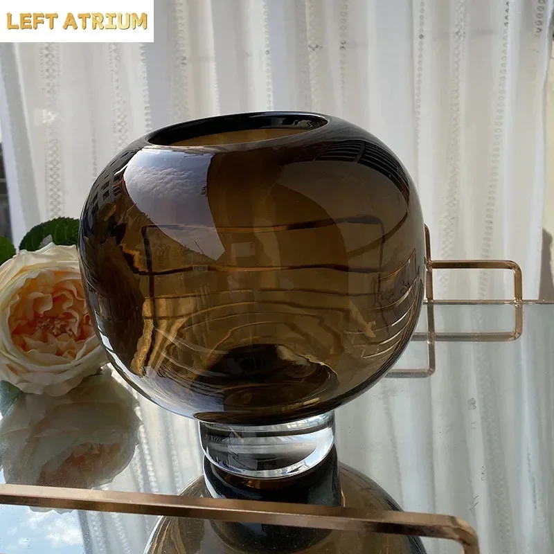 Minimalism Amber Color Glass Vase Floral Vases Desk Decoration Flower Arrangement Hydroponics Flower Pots Modern Home Decor