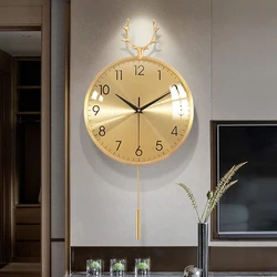 Brass Wall Clock Aesthetic Copper Deer Living Dining Room Restaurant Home Wall Decorations Bedroom Clocks Watch With Pendulum