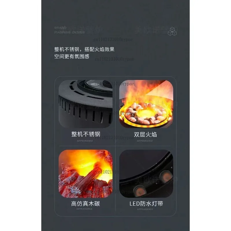 3d circular fogging fireplace with simulated charcoal fire shape