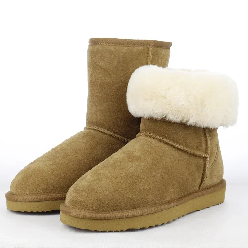 Cow Suede Leather Snow Boots Women Top Quality Australia Fur Boots Winter Boots for Women Warm Wool Ankle Boots Botas Mujer