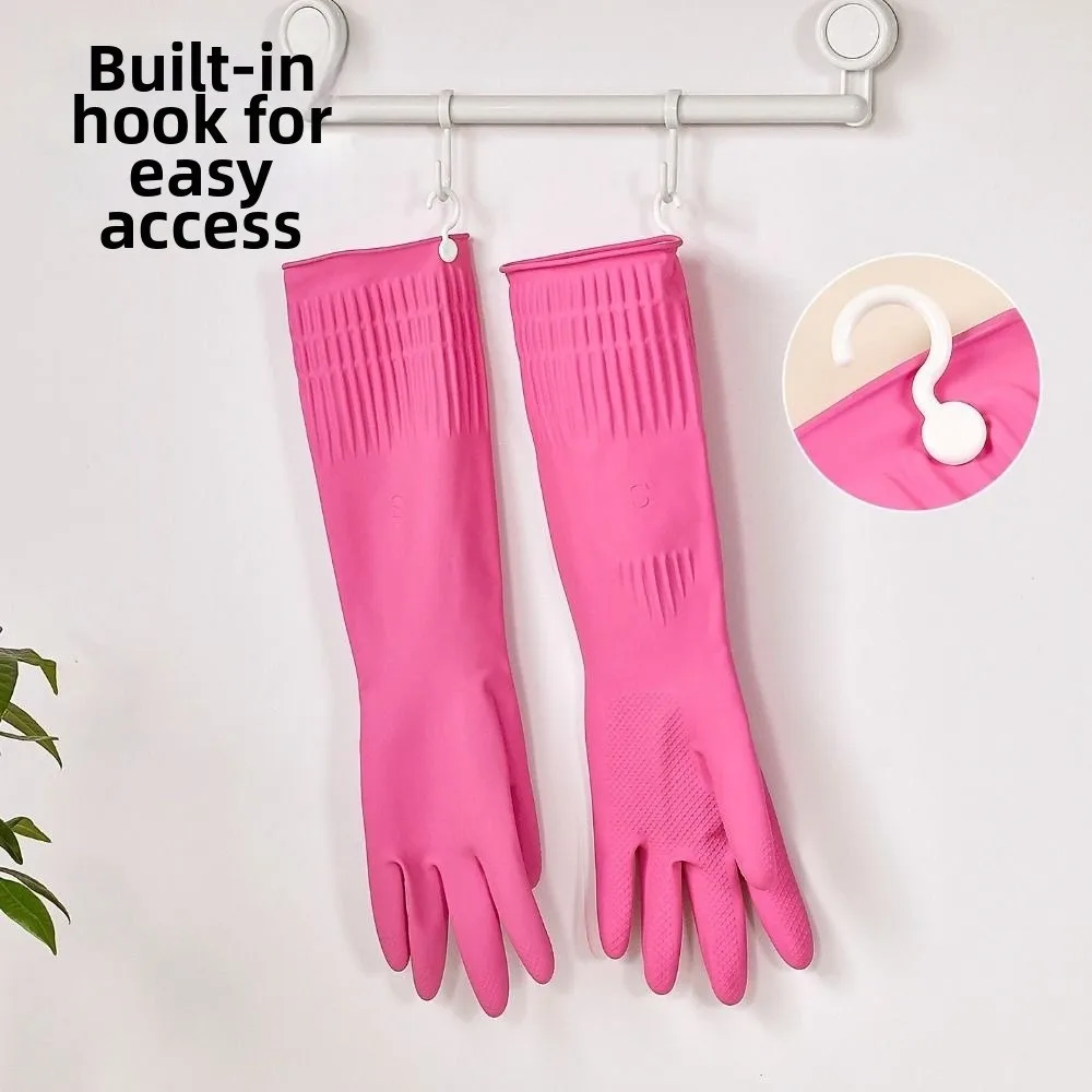Durable Pink Cleaning Gloves Thickened Long Cuff Dishwashing Gloves Non-slip Laundry Gloves Cleaning Supplies