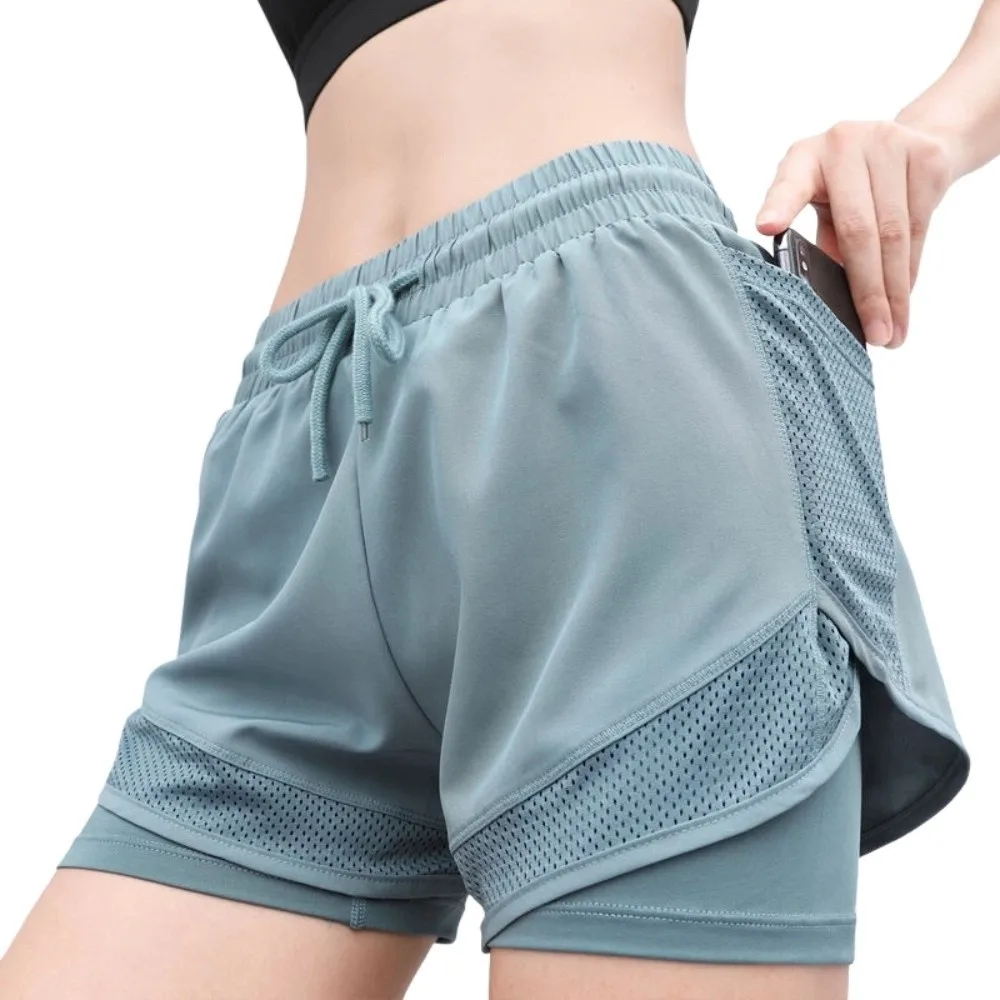 

Washable Loose Women Yoga Shorts Mesh High Waist Fitness Leggings with Pocket Breathable Sports Underwear Female