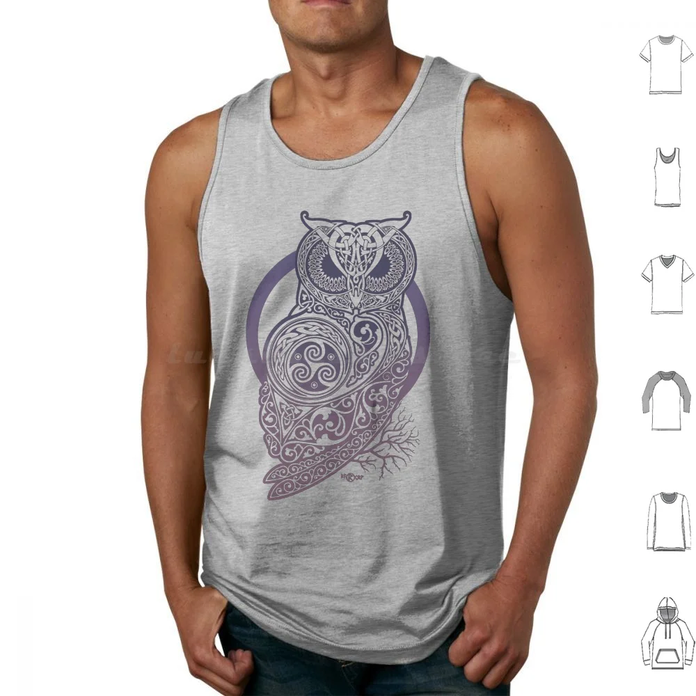 Owl Tank Tops Print Cotton Owl Bird Birds Animal Animals Knotwork Triskelion Style Knot Moon Ornamental