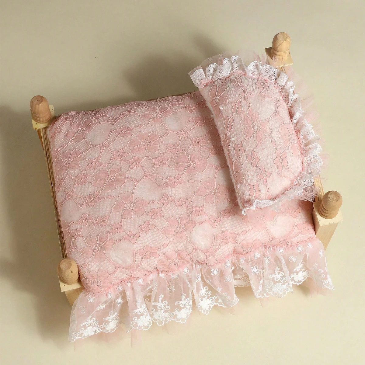 Ylsteed Pink Newborn Lace Photography Mat with Posing Pillow Baby Mini Mattress for Photo Shooting Infant Photo Props