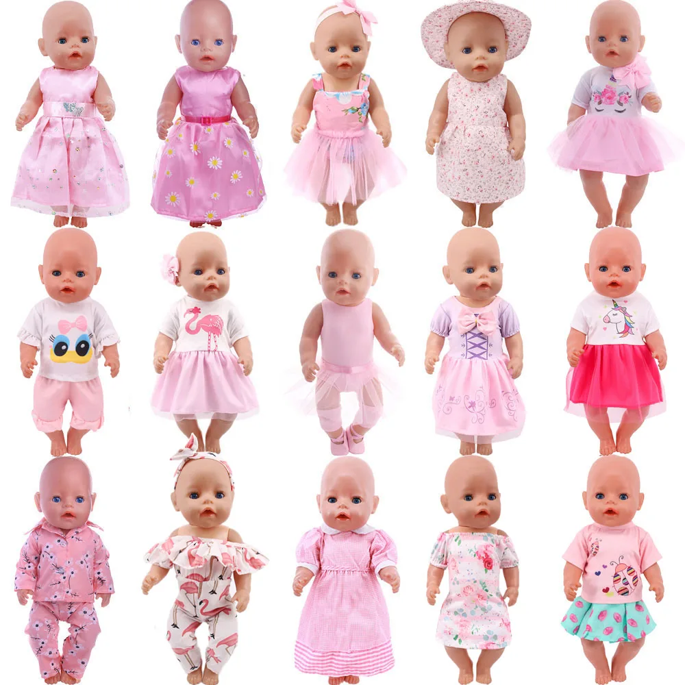 25 Pink Series Dress Clothes For Baby 43Cm & 18 Inch American Doll Girls,Our Generation,Baby New Born Accessories,Gift For Girls