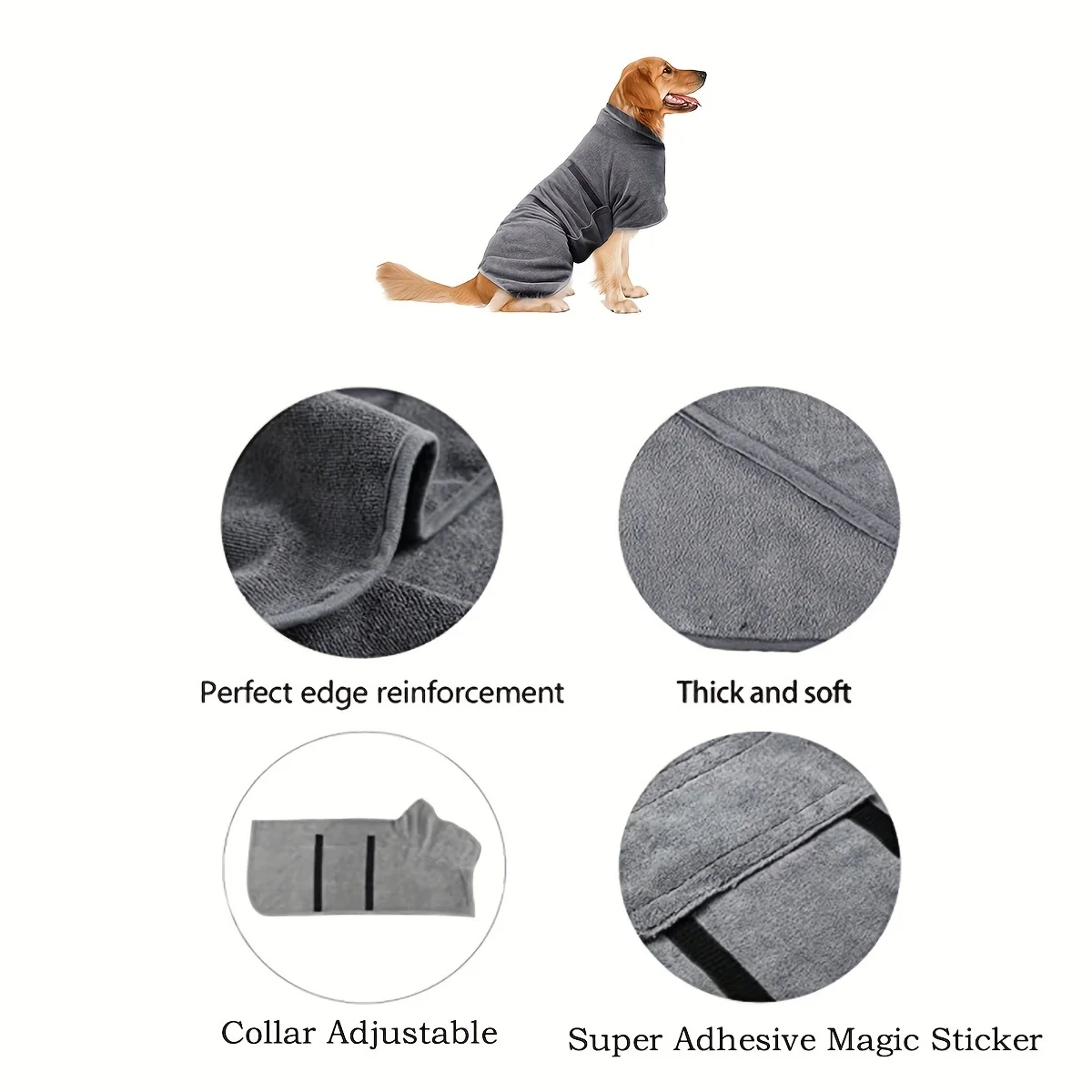 1Pc dog bathrobe towel, dog drying coat, super absorbent dog robe, dog towel with magic sticker, adjustable collar and waist pet