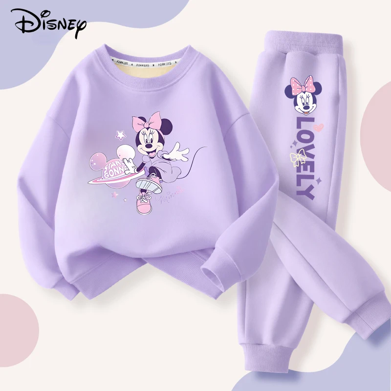 Disney Spring Minnie Printed Sweatshirt and Sweatpant 2pcs Set for Children Clothing Sets Girl Pullover Two Piece Suit Tracksuit