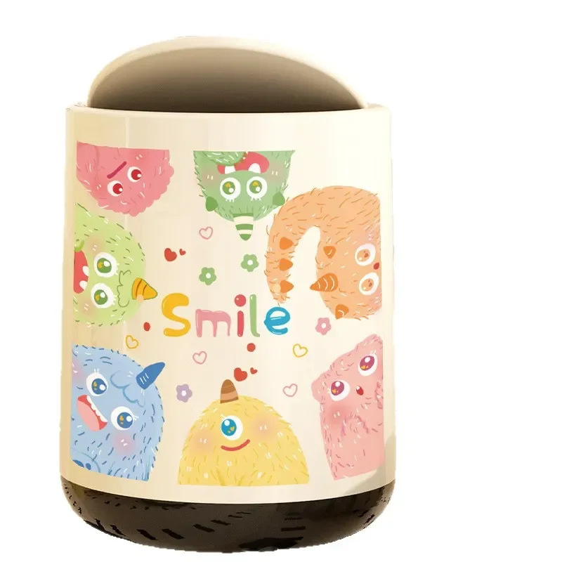 Cartoon Double Layer Trash Can with Lid Large Capacity Waste Bin for Living Room Bedroom Kitchen Home Storage Bucket
