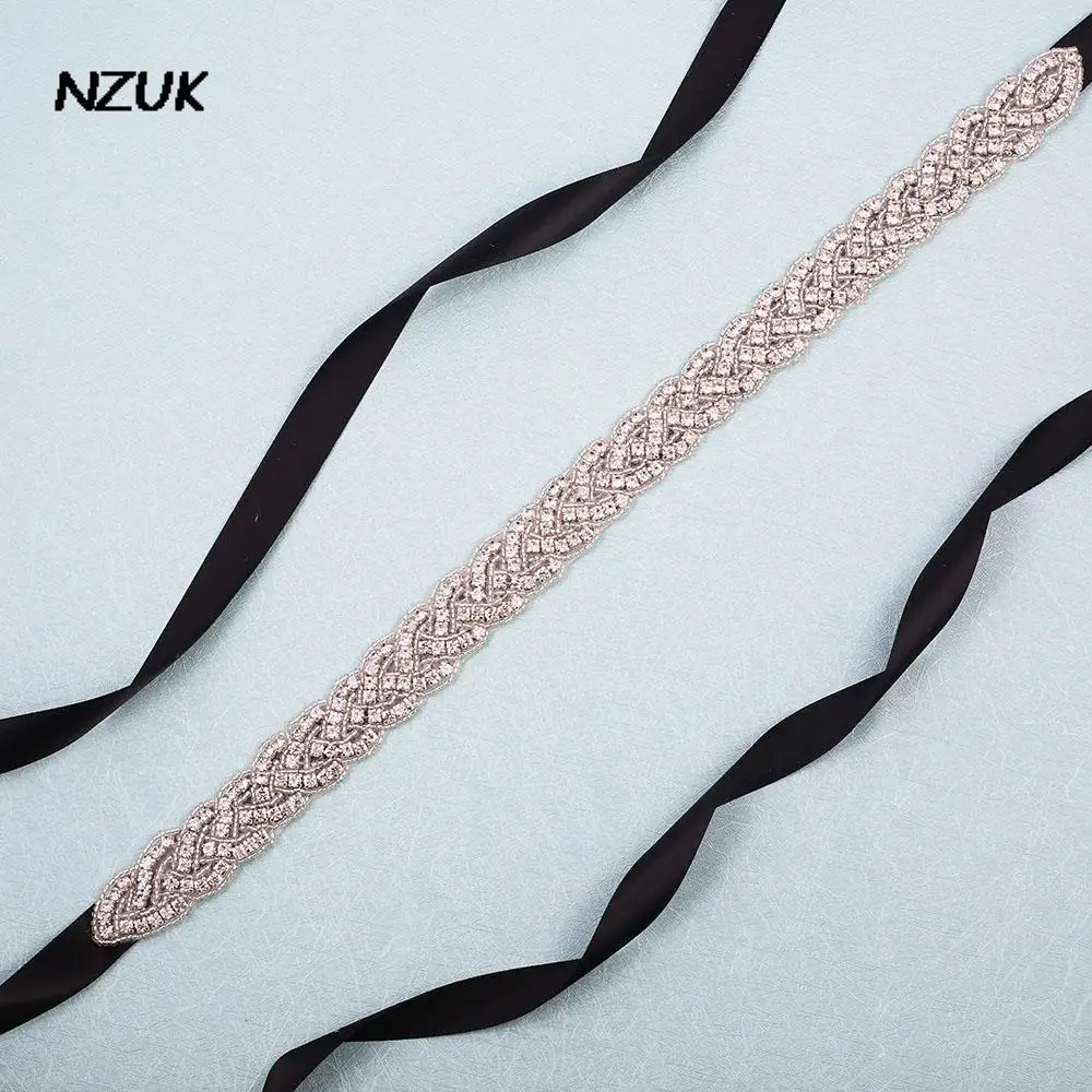 Nzuk Wedding Riemen En Sjerpen Handgemaakte Kralen Riemen Voor Jurken Strass Zilveren Bruiloft Riem Zwart Lint Ceinture Mariage