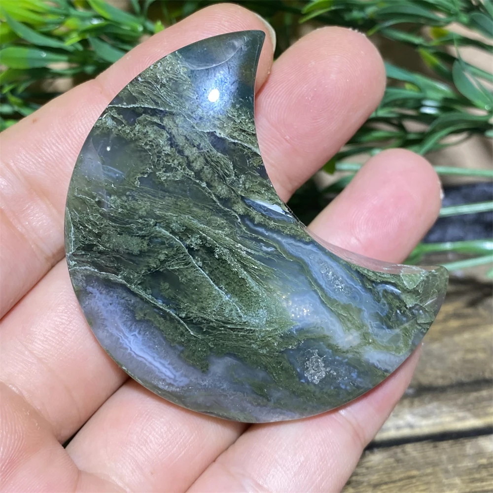 

Green Mosagate Moon Stone Natural Quartz Crystal Handwork Reiki Wichcraft Point Mineral Energy Healing Home Decor Gift