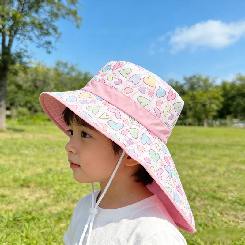 Cute Children Sun Hats Summer Cartoon UV Protection Sunshade Beach Caps Kids Breathable Big Brim Outdoor Travel Bucket Hats